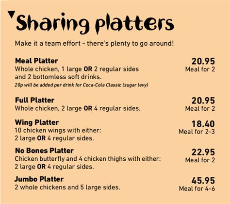 sharing-platters-nandos-menu - Fast food menu & prices UK