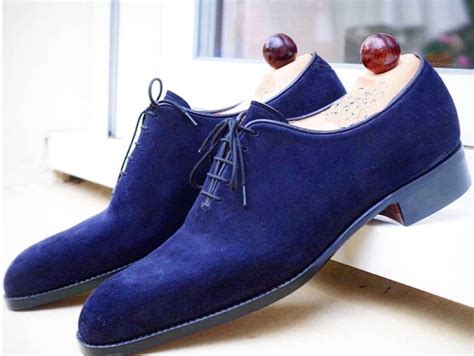 New Men's Blue oxford Suede Shoes, Men's Lace Up Whole Cut Shoes ...