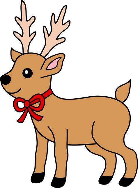 Christmas Reindeer With Red Ribbon - Free Clip Art