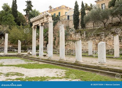 Ruins at the Roman Agora in Athens, Greece Stock Photo - Image of ...