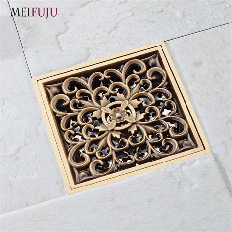 MEIFUJU Square Brass Shower Drain Cover Antique Bath Drains Wate Shower ...