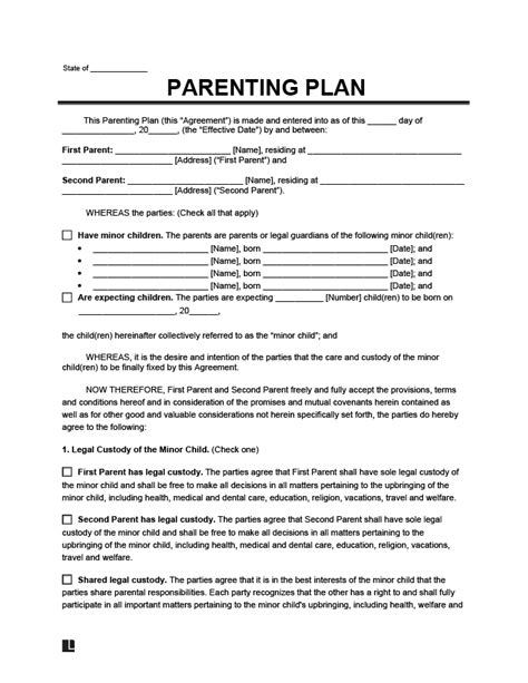 Free Parenting Agreement Template - FREE PRINTABLE TEMPLATES