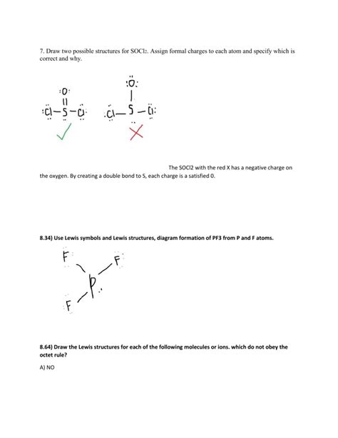 7. Draw two possible structures for SOCl2. Assign formal charges to