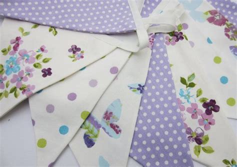 Shabby Chic Fabric Bunting with Flowers and Butterflies