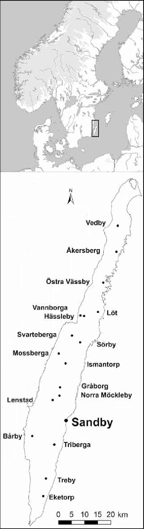 map of the island of öland on the east coast of sweden and the location ...