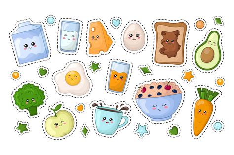 Cute vector kawaii food - Stickers By Watercolor Arts | TheHungryJPEG