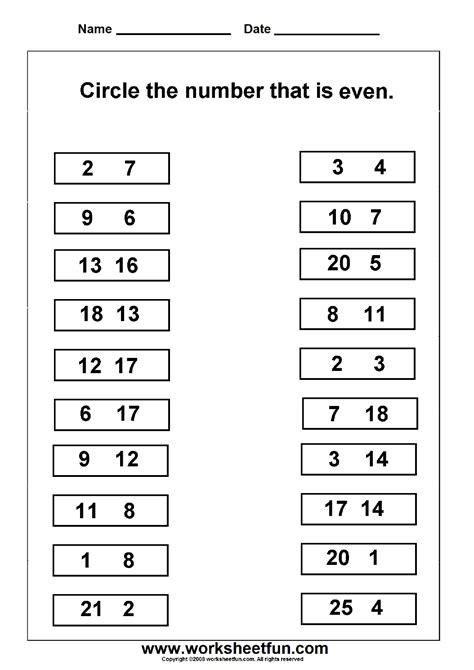 Even & Odd Numbers – 2 Worksheets | Number worksheets kindergarten, 1st ...