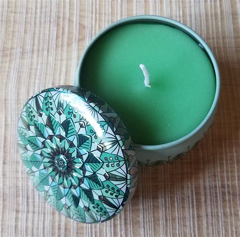 Hand crafted Green Candle in Decorative Tin | Etsy