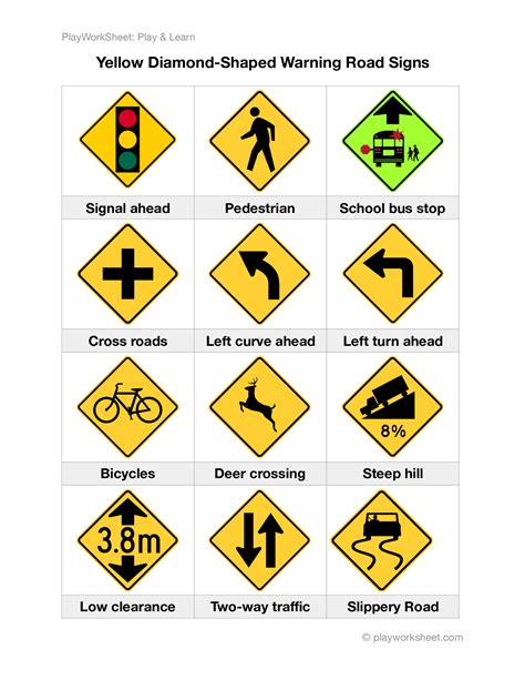 Yellow Diamond-Shaped Warning Road Signs | Free Printables for Kids