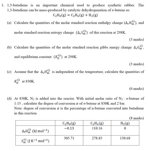 Solved 1. 1,3-butadiene is an important chemical used to | Chegg.com