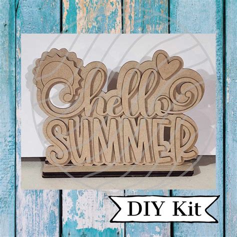 Hello Summer Shelf Sitter DIY Kit, Sign, Blank Wood Kit, Summer Decor ...