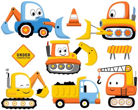 Premium Vector | set of construction vehicles cartoon