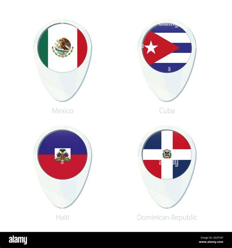 Mexico, Cuba, Haiti, Dominican Republic flag location map pin icon ...