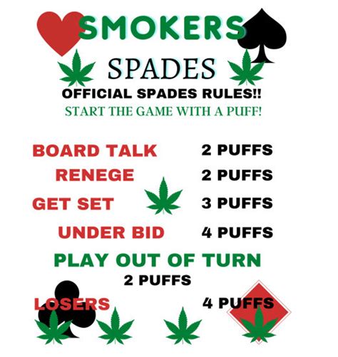 Spades Bundle Game Rules Printable Drinking and Smoking Rules Digital ...