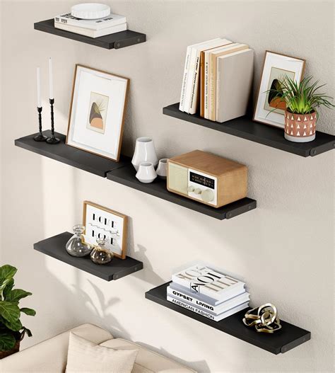 AMADA HOMEFURNISHING Wall Shelves Set of 6, Wood Floating Shelves for ...