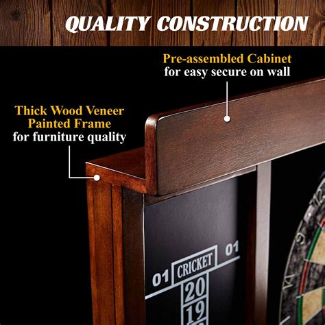 Barrington 40" Dartboard Cabinet Set, LED Lights, Steel Tip Darts ...