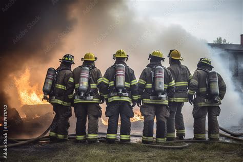 A powerful image of firefighters battling a fire together ...