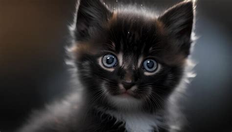 Premium AI Image | A black kitten with blue eyes is looking at the camera.