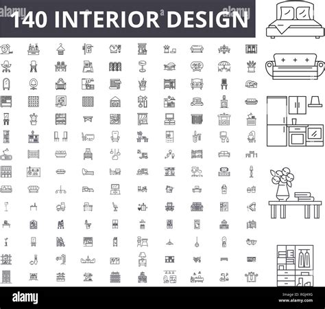 Interior design editable line icons, 100 vector set, collection ...