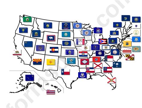 Us State Flags Map Template printable pdf download