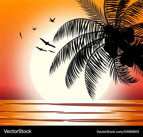 Silhouette palm tree on beach Royalty Free Vector Image