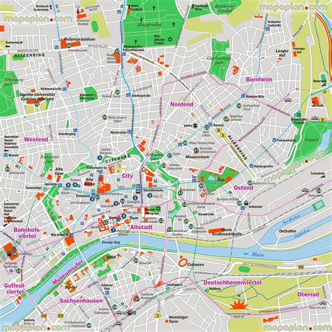 Frankfurt top tourist attractions map - Frankfurt am Main, Germany city ...