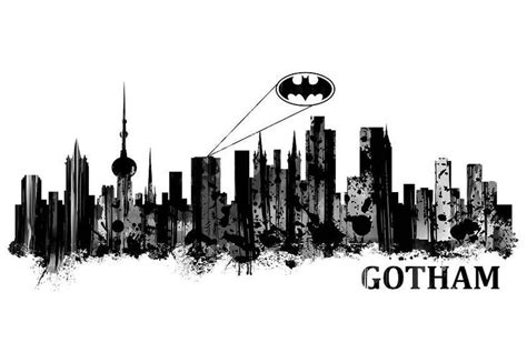 Gotham City Skyline Watercolor Black and White Art Print | Etsy