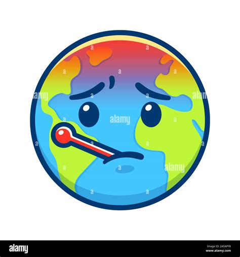 Cartoon Earth with thermometer having fever. Global warming and climate ...