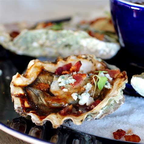 Grilled Oysters with BBQ Sauce, Bacon, Bleu Cheese - Taste With The Eyes