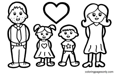 Happy Family For Children Coloring Page - Free Printable Coloring Pages