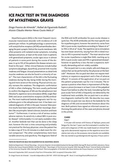 (PDF) Ice pack test in the diagnosis of myasthenia gravis