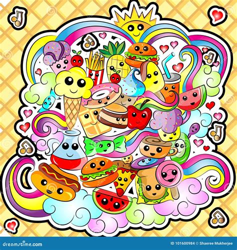 Food Doodle stock vector. Illustration of kawaii, drawing - 101600984