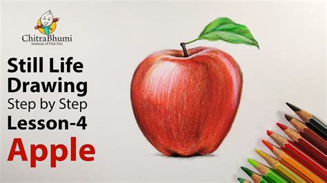 Realistic Apple Drawing Colored Pencil | Still life Drawing For ...