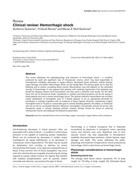 (PDF) Clinical review: Hemorrhagic shock