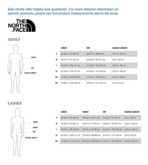 THE NORTH FACE SIZING CHART