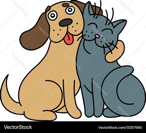 Cute dog hugs cat Royalty Free Vector Image - VectorStock