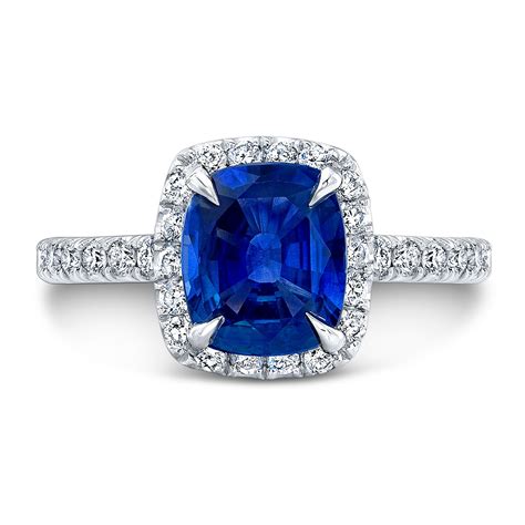 Cushion Cut Sapphire Diamond Halo Engagement Ring in Platinum - Bridal