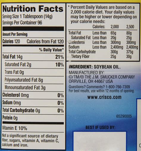 Vegetable Oil Nutrition Label - Labels Ideas 2019