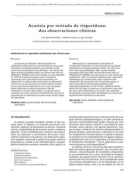 [PDF] Akathisia due to risperidone withdrawal: Two clinical cases