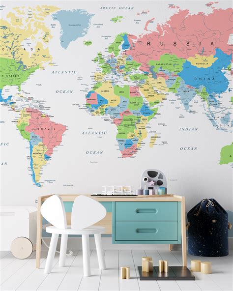 Customized Large World Map Wall Decal World Map Wallpaper | Etsy