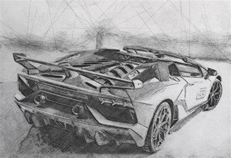 Car Drawing Pencil Lamborghini Aventador SVJ 63 Roadster | Car drawings ...