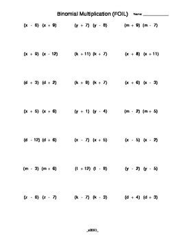 Binomial Multiplication (FOIL) Practice Worksheet Generator | TpT