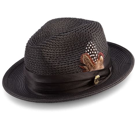 Montique H-34 Mens Straw Fedora Hat Black - Abby Fashions