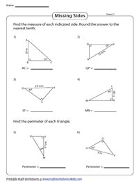 Right Triangle Trigonometry Worksheets