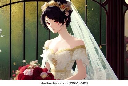 Niña animada con vestido de novia: ilustración de stock 2206156403 ...