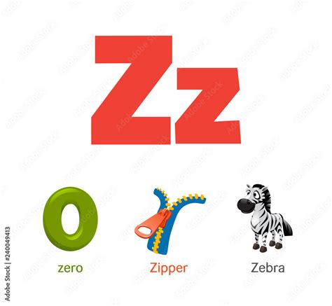 Cute children ABC animal alphabet flashcard words with the letter Z for ...