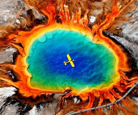 The Multicolored Hot Grand Prismatic Spring in Yellowstone, USA # ...