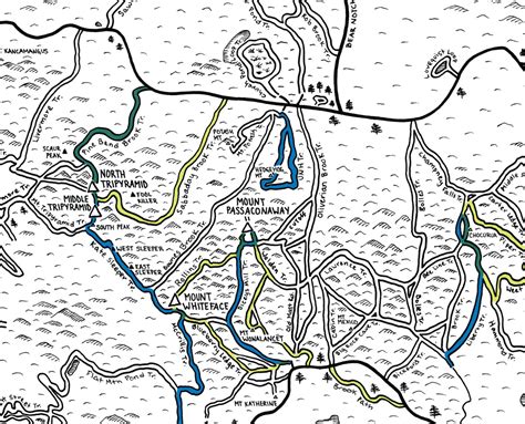 White Mountains NH Hiking Trails Map green background 4000