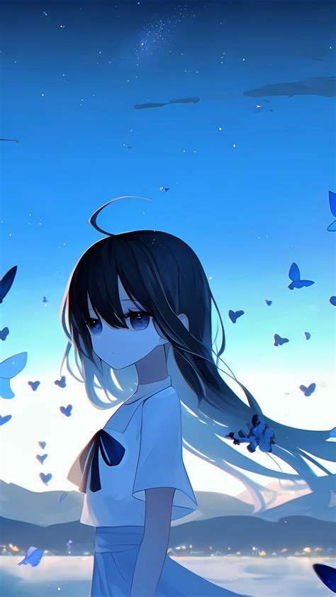 Sad girl Wallpaper 4K, Anime girl, Mood, Butterflies