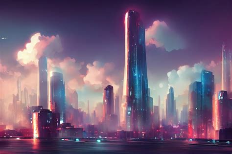 Premium Photo | Futuristic city Concept Art Cityscape with bright neon ...